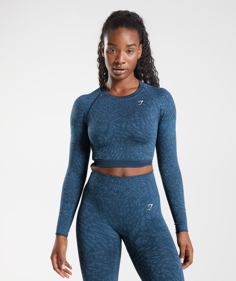 Przycięte Topy Gymshark Adapt Animal Seamless Koronkowe Up Back Damskie Granatowe | PL 907WSD